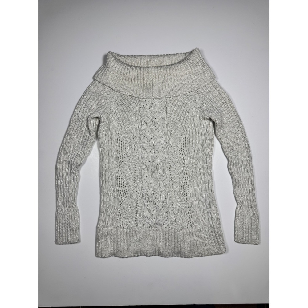 White House Black Market Off The Shoulder Sweater Womens S White Metallic Sequin